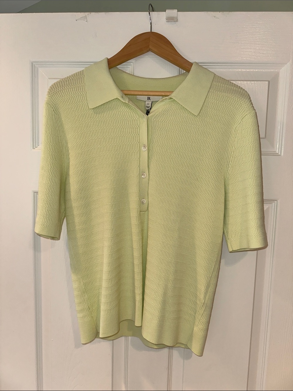 Banana Republic Light Green Short-Sleeve Button-Up Knit Top